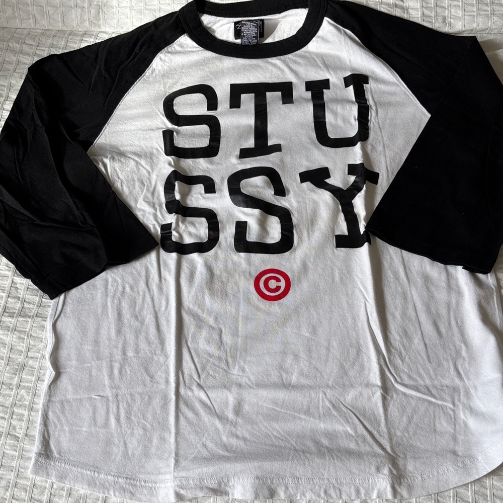 Vintage Stussy Black and White Men's Raglan Shirt